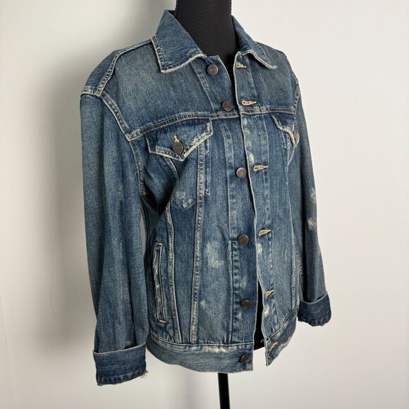 Able The Merly Denim Jacket Distressed Dark Wash Size Small - Picture 1 of 8